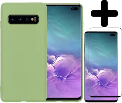 Hoesje - Met Screenprotector - Geschikt voor Samsung Galaxy S10 - Sterk & Shockproof - Back Cover - Siliconen Case - Telefoon Hoes - Telefoonhoesjes - Groen
