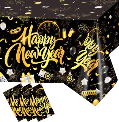 Allecto - Tafelkleden - Wegwerp Tafelkleden voor Feesten - Zwart Goud - Nieuwjaar Decoraties - Perfect voor Oudejaarsavond - 3 Pack