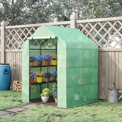 MODFU - Foliekas - Met Plantenrekken - Oprolbare Deur Met Ritssluiting - Stalen Frame - Groene PE-Afdekking - Groen