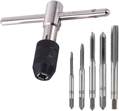 Complete Set voor Handmatig Draad Tappen, T Handle Ratchet en Spanner, Ideaal voor Elektrische Mechanica en Technici in Krappe Ruimtes