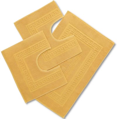 Famanu – Set van 3 badsponsmatten - 1 tapijt 60 x 90 cm + 2 ronde toiletten cm. Torino absorberende katoenen badkamermat - badkamermat zonder slipweerstand - set van 3 stuks