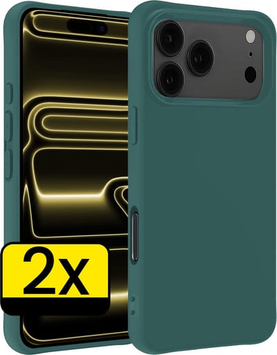 Hoesje - 2 Stuks - Geschikt voor Apple iPhone 17 Pro - Sterk & Shockproof - Case Siliconen - Back Cover - Telefoon Hoes - Telefoonhoesjes - Donkergroen
