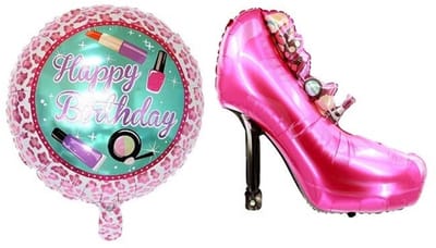 Follieballonnen set Pump & Make-up - Lippenstift - Make-up - Ballonnen - Lips - Thema feest - Verrassing - Helium ballon - Verjaardag - Folie ballon - Leeg - Sweet 16/18 - Meisje - Girl - Vrouw - Moeder - Set