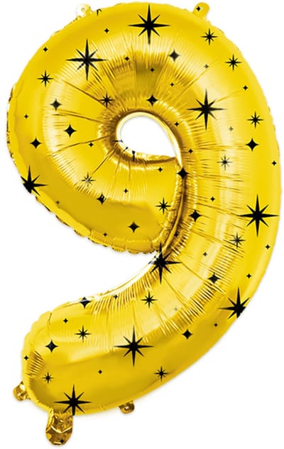 BTH - Helium Ballon - 9 - Goud-Zwart - Ballonnen - Cijfer Ballonnen - Verjaardag - Decoratie - Versiering – Folieballon