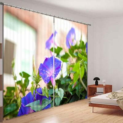 Bloemengordijnen voor Slaapkamer Woonkamer Raamgordijn Blokkeren Zonlicht Verduisterend Hoge Verduistering Huisdecoratie 3D Paars Blauw Nieuw 100W130H(CM)40x51in&Grommet Top
