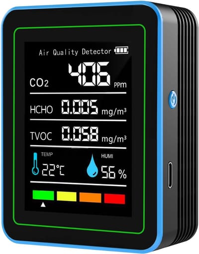 MRKK® Fijnstofmeter - Luchtkwaliteitsmeter voor Binnen - Co2 Meter - Zwart en Blauw