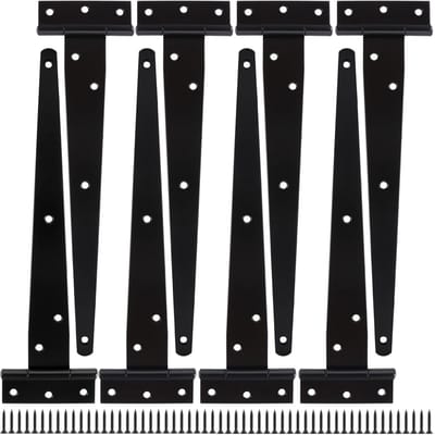 Dailygoods - 8 Stuks Zware T-Scharnieren 25 cm voor Deuren en Ramen - Gepoedercoat Zwart met Schroeven