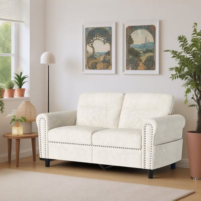 Xbro Zitbank - Bank met brede armleuningen en zijvak opbergtas - Comfortabele compacte 2-zitsbank - Geschikt voor Woonkamer/Kantoor/Appartement - 152 x 76 x 84 cm - Beige