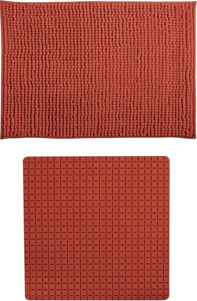 MSV Douche anti-slip mat en droogloop mat - Sevilla badkamer set - rubber/microvezel - tarracotta