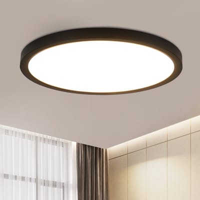NETTLIFE Plafondlamp LED - 30 cm - Zwart - Rond - 3000K Warm wit Licht - Plafondlamp plat - moderne Keukenverlichting - voor Gang | Slaapkamer | Woonkamer - 24 W