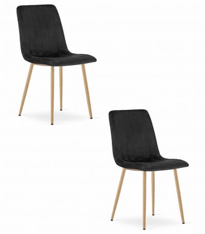 Set van 2 Eetkamerstoelen LAVA - Zwart - Houtlook Metalen Poten - Velvet Bekleding - Industriële Stijl, Max. 110 kg, Ergonomisch Design, Comfortabele Zitting