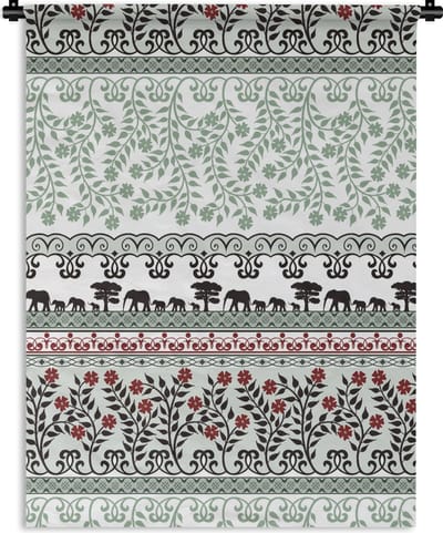 Wandkleed - Wanddoek - Planten - Olifant - Patroon - 90x120 cm - Wandtapijt