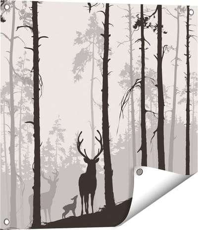 Gards Tuinposter Herten in het Bos - Silhouet - 60x60 cm - Tuindoek - Tuindecoratie - Wanddecoratie buiten - Tuinschilderij