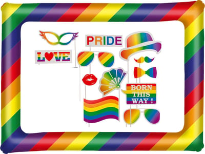 Foto prop set met frame - regenboog multi kleuren - gay pride regenboog thema - 13-delig - photo booth accessoires