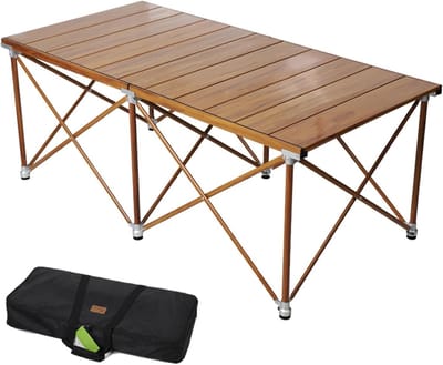 Opvouwbare campingtafel - Draagbare eettafel - Buitenactiviteiten - Verstelbare poothoogte - 538 kg lichtgewicht - Houtkleur