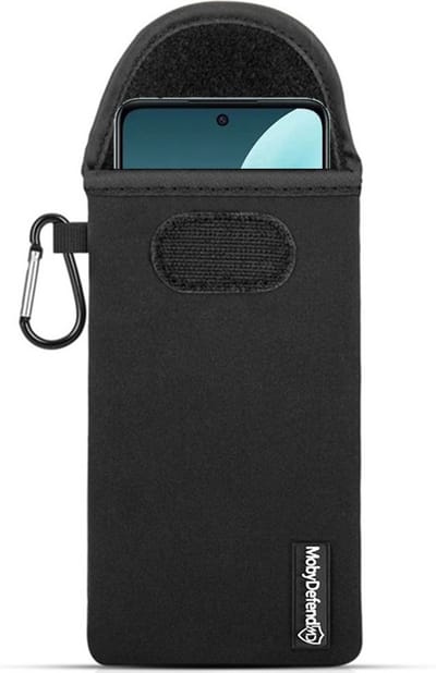 MobyDefend Hoesje - Geschikt voor OnePlus Nord N30 SE - Neopreen Pouch Met Karabijnhaak - Insteek - Riemlus - Zwart
