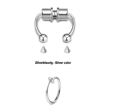 Cabantis Punkpiercing - Cabantis Fake Neusring - Neusring - Oorbellen - Festival - 2Pack Zilverkleurig