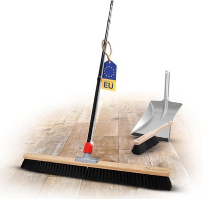 Novaliv Grote Bezem Zaalbezem 80 cm met Steelborstels Synthetische borstels Inclusief gegalvaniseerde veegset met rubberen lip bestaande uit stoffer en blik en handborstel Fijne bezem Werkplaatsbezem Industriële bezem met Steel