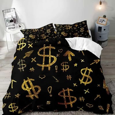 Luxe Geld Dekbedovertrek, Zwarte Beddengoedset, Dollarbiljet Dekbedovertrek, Slaapkamerdecoratie voor Mannen, 2 Kussenslopen 3 Stuks EU SuperKing 260x220