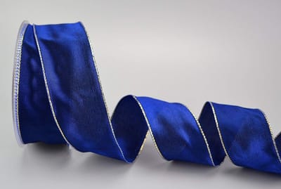 25 m x 40 mm decoratielint "Fairy Tale" BLAUW GOUD draad randband met Lurex metaalgaren lint gouden rand zilveren rand cadeaulint Kerstmis stoffen lint metallic glanzend