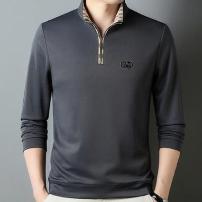 T-shirt de Printemps et d'Automne pour Jeunes Hommes Mode Décontracté Polo Coton Col Semi-Ouvert T-shirt Manches Longues Sous-vêtement pour Garçon XXXXL gray