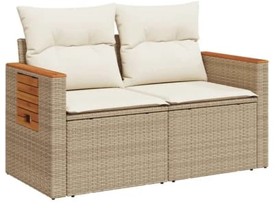 Tuinbank met opbergruimte - Lounge Bank - Buitenbank - Tuinset - Houten Bank - Modulair Bankstel - Balkon Set - Poly rattan - Beige