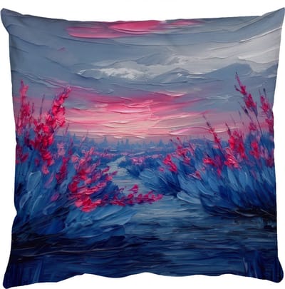 Sierkussens - Kussentjes Woonkamer - 50x50 cm - Schilderij - Zonsondergang - Bloemen - Rivier