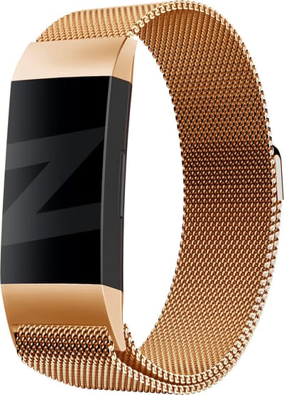 Bandz Milanese loop bandje geschikt voor Fitbit Charge 3 / Charge 4 - Hoogwaardig gevlochten stalen materiaal bandje - Milanees bandje met magneetsluiting - rosé goud - Maat L