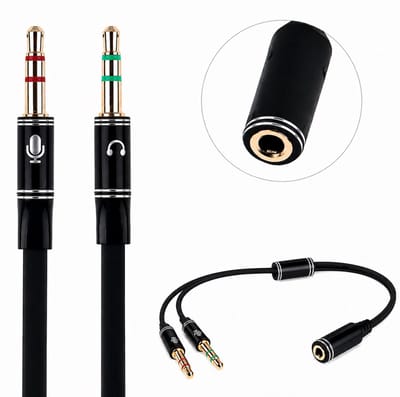Jumada’s Audio Splitter – 35 mm Jack Aux Female – 4-Pin Jack Splitter voor Headset en Microfoon – Zwart