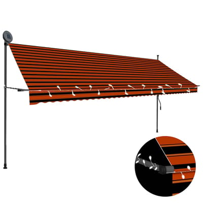 vidaXL - Luifel - handmatig - uitschuifbaar - met - LED - 400 - cm - oranje - en - bruin