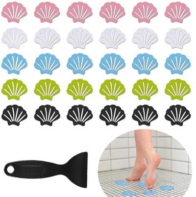 Antislip Badstrips - 30 Schelpvormige Stickers in 5 Kleuren voor Veiligheid in Badkamer, Toilet, en Keuken