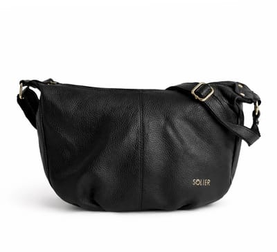 Solier FL53 MIRELLE baguettetas dames – grote leren schoudertas van zacht leer met rits – zwart