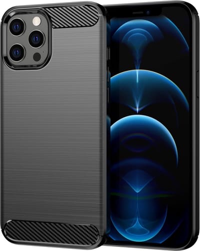 Peachy Carbon Armor TPU met geborstelde afwerking hoesje geschikt voor iPhone 12 Pro Max - zwart
