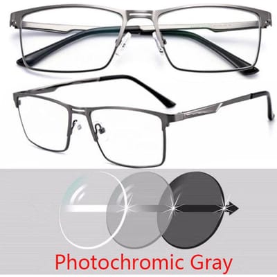 0 -0.5 -0.75 tot -6.0 Metalen volledig montuur, fotochromatische vierkante zonnebril op sterkte met cilindervormige glazen Myopia -0.5 white