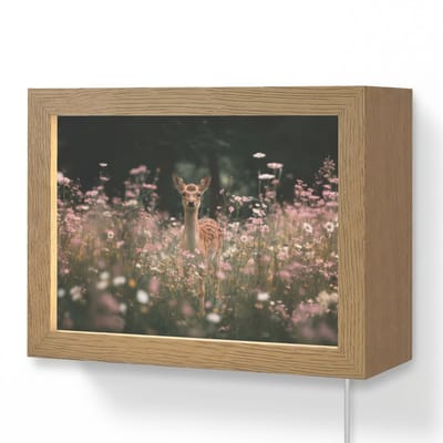 Wandlamp 20x15 cm - Oplaadbaar - Hert - Wilde bloemen - Bos - Wandlampen binnen woonkamer - Slaapkamer lamp met kabel - Decoratieve nachtlamp - Vloerlamp snoer