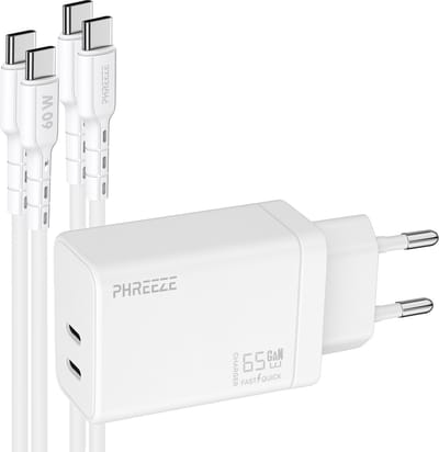 Phreeze 65 W usb C snellader - Dual port Power Delivery oplader met 2 usb C kabels voor laptop en tablet - 1 meter