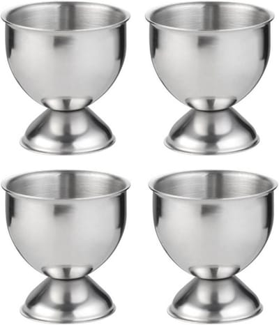 Eierdopjes Set - Eierhouders Bakjes - Ontbijt Serveren - Stapelbaar Ontwerp - 4 Stuks - Zilver