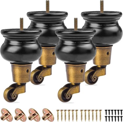 Houten Meubelpoten - Tafelpoten Kastpoten - Meubels Verhogen - Met Zwenkwielen - 12 cm - Zwart