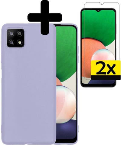 Hoesje - Met 2x Screenprotector - Geschikt voor Samsung Galaxy A22 5G - Sterk & Shockproof - Back Cover - Siliconen Case - Telefoon Hoes - Telefoonhoesjes - Lila