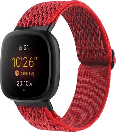 By Qubix - Compatible Fitbit bandje - geschikt voor Fitbit Versa 3/4 & Sense 1/2 Nylon loop bandje - Rood Smartwatchbandje bandje Armband Polsband Strap Band Watchband