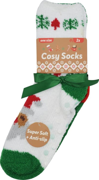 Huissokken Dames - Fluffy Kerst sokken - antislip - 2 PAAR - Rood, Wit & Groen - zeer zacht - verwarmende gripsokken - bedsokken - kerstcadeau voor vrouwen