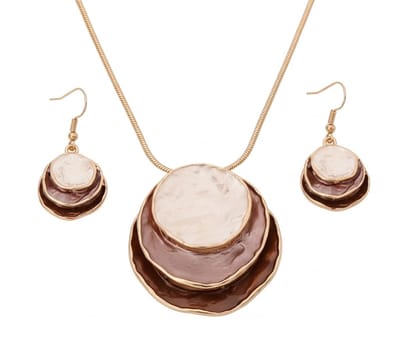 Goudkleurige ketting met ronde hanger en bijpassende oorbellen voor dames – set met meerlaagse schijf