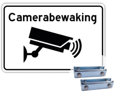 Camerabewaking bord - Weerbestendig Aluminium - 40x60 cm - Bevestiging: Met hekbeugels (voor spijlen- of gaashek)