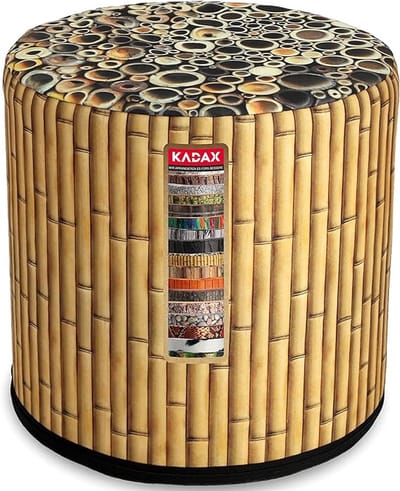 KADAX - Zitpoef, Poef, ronde poef, Ø 40.5x41 cm - houtlook, poef met wasbare overtrek, zitzak, vloerkussen, decoratieve kruk, voetenbank, zitkussen, stoffen kruk - Bamboo