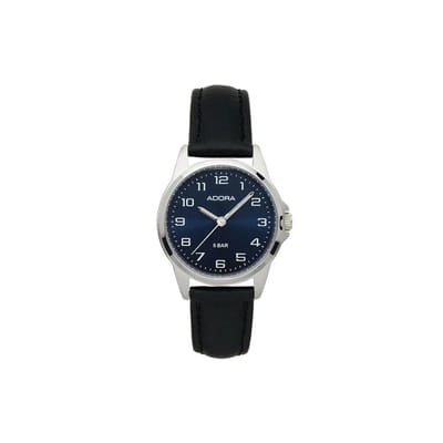 Adora Dameshorloge AB6245 | 28 mm Zilverkleurige Edelstalen Kast | Zwart Leren Band | Elegant & Tijdloos