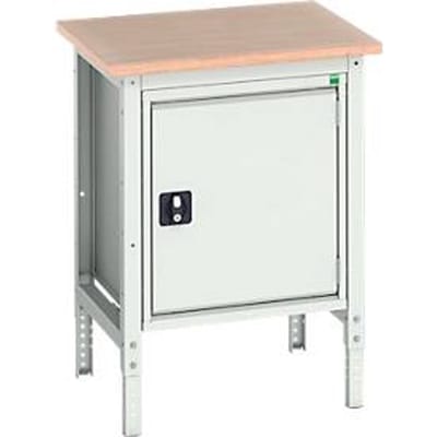 Bott verso boxwerkbank, multiplexplaat, 1 deur, 1 plank, B 700 x D 600 x H 780 - 930 mm, lichtgrijs
