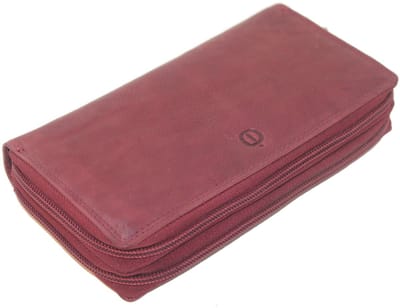 Oi vintage Bordeaux rode dubbele ritsportemonnee XL / zeer ruime lederen damesportemonnee volledig afgesloten met 2 ritsen / damesbeurs zeer groot en overzichtelijk / Anti skimming / bordo rood leer / 405Bordo