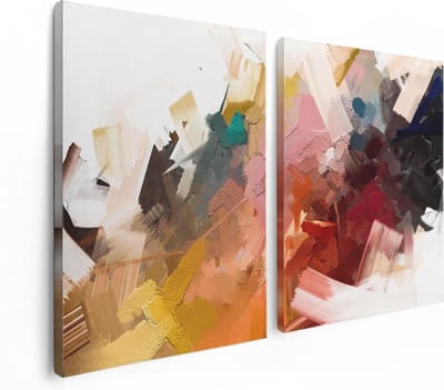 Artaza Canvas Schilderij Tweeluik Abstracte Kunst - Kleurrijke Olieverf - 120x80 cm - Wanddecoratie Woonkamer - Schilderijen - Muurdecoratie