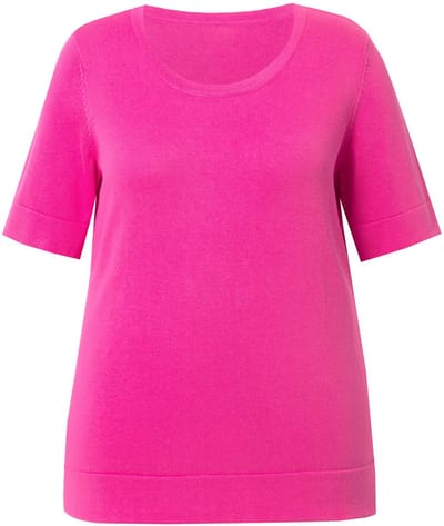 Ulla Popken - Dames - Twinset-trui ronde hals halve mouwen pima-katoen - Magenta - Maat 46+