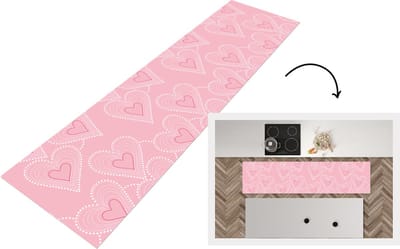 Keukenloper - Loper keuken - Hartjes - Patronen - Roze - 200x50 cm - Keukenloper vinyl